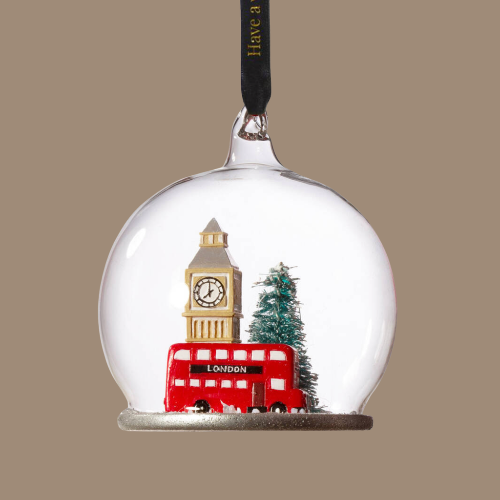 Personalised London Scene Glass Dome Christmas Bauble