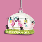 Pink Flamingo Caravan Glass Christmas Bauble