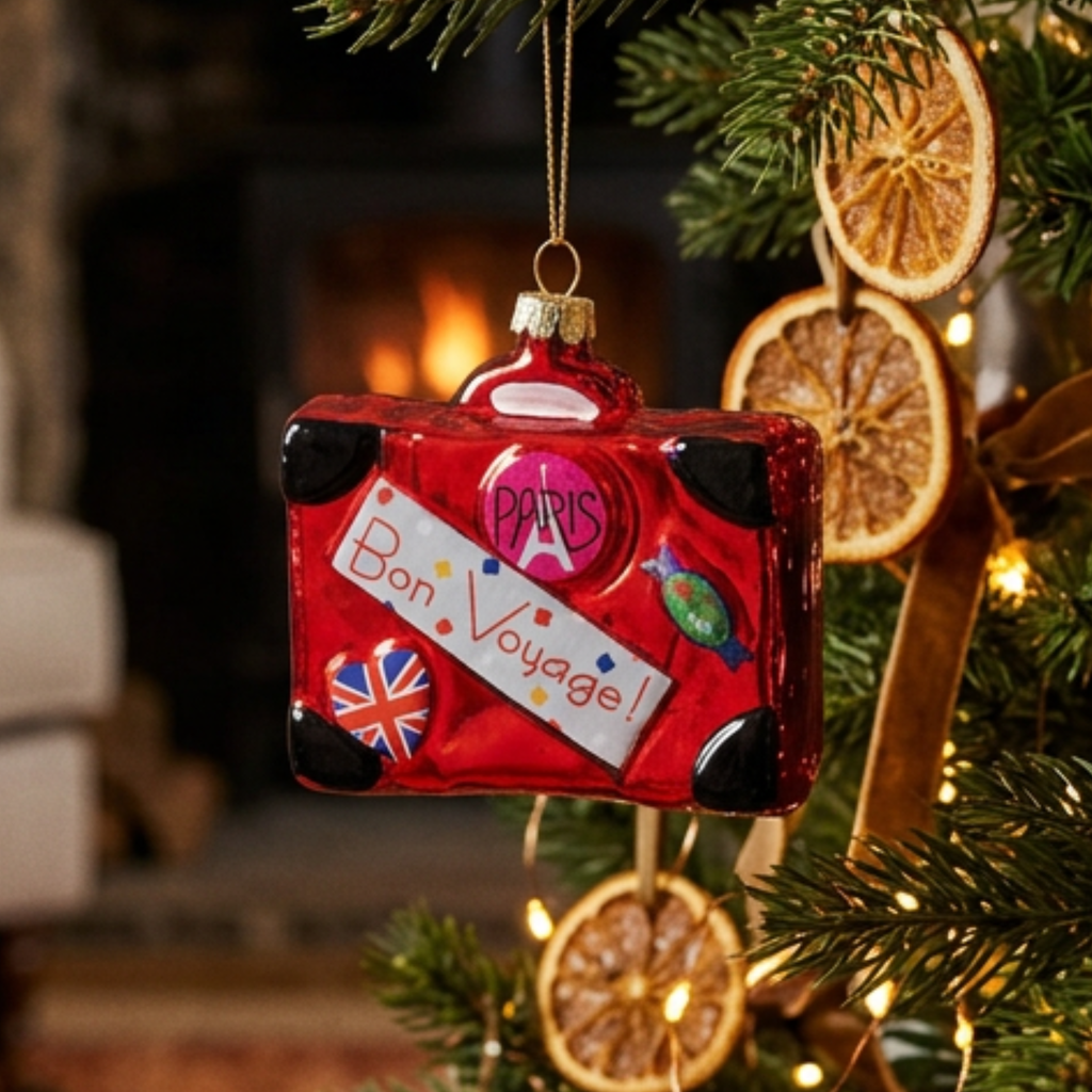 Red Suitcase Glass Christmas Bauble