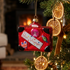 Red Suitcase Glass Christmas Bauble