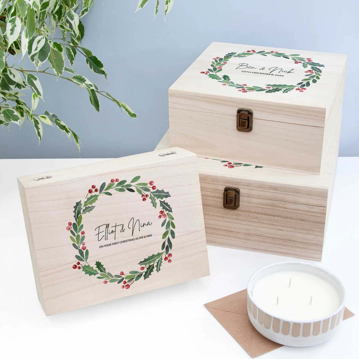 Personalised Couple's Wreath Christmas Eve Box