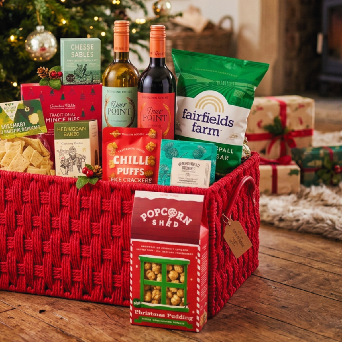 Luxury Christmas Gift Hamper Wine Mince Pies Chocolate & Festive Treats