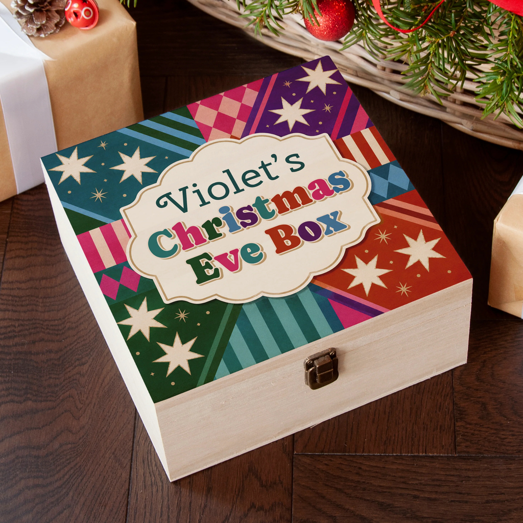 Personalised Colourful Geometric Stars Christmas Eve Box