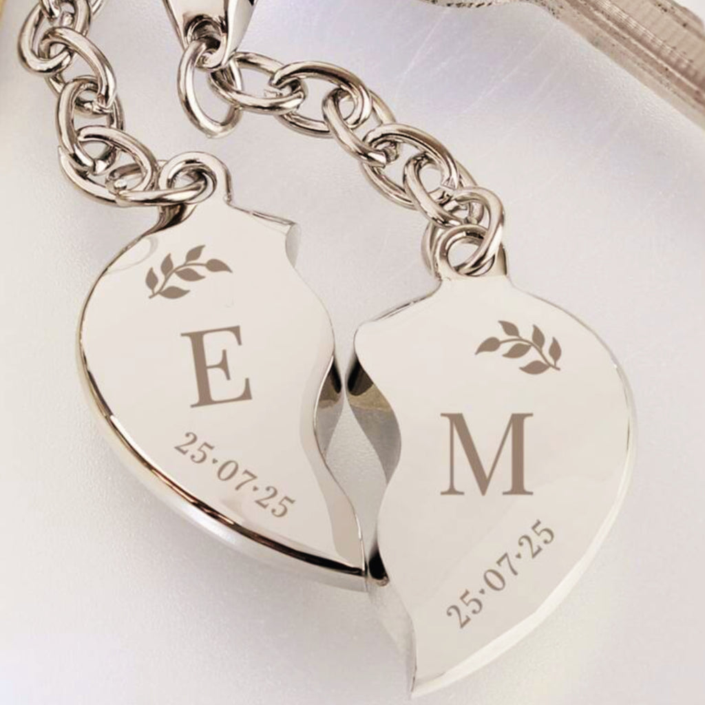 Personalised Foliage Two Hearts Keyring