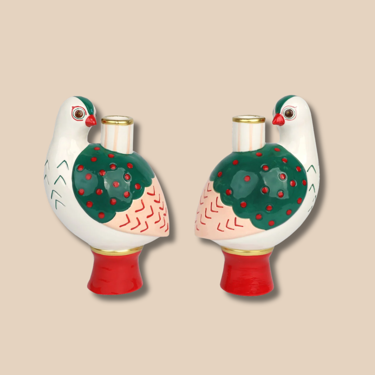 Hand-Painted Bird Ceramic Candle Holder