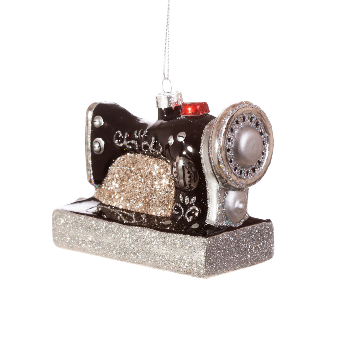 Sparkly Retro Sewing Machine Glass Christmas Bauble