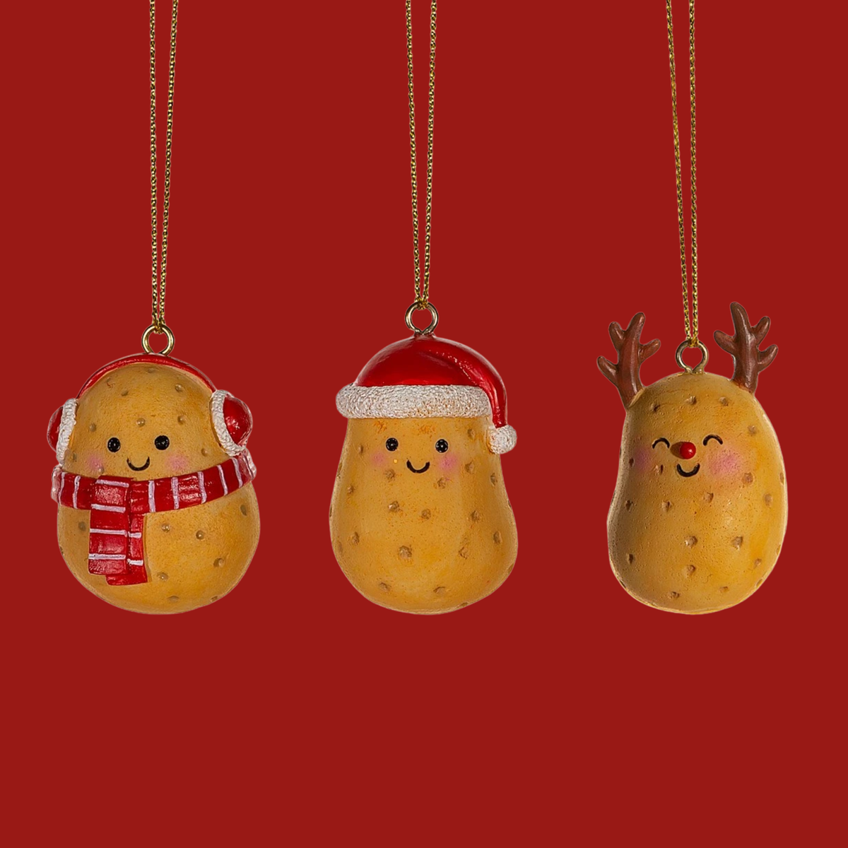 Set of 3 Happy Potato Christmas Bauble