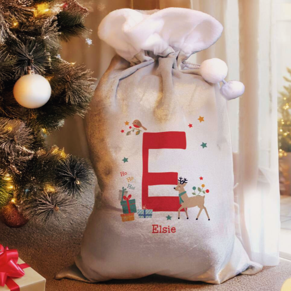 Personalised Initial Reindeer Christmas Sack