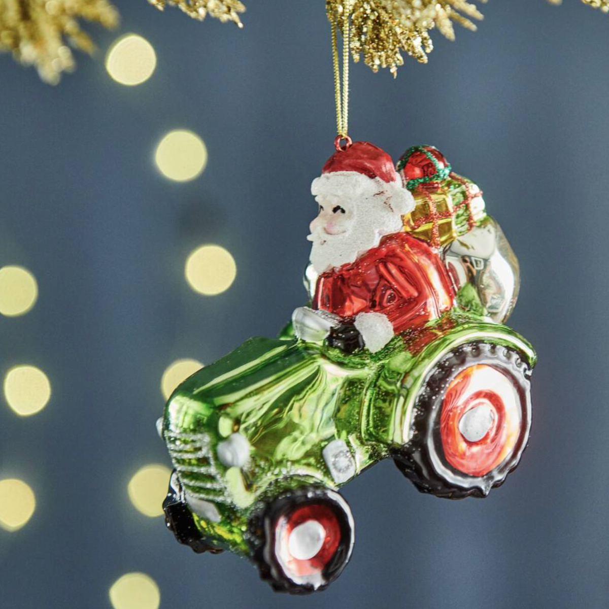 Santa Driving a Tractor Christmas Bauble