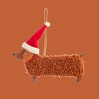 Festive Woolly Dachshund Hanging Decoration