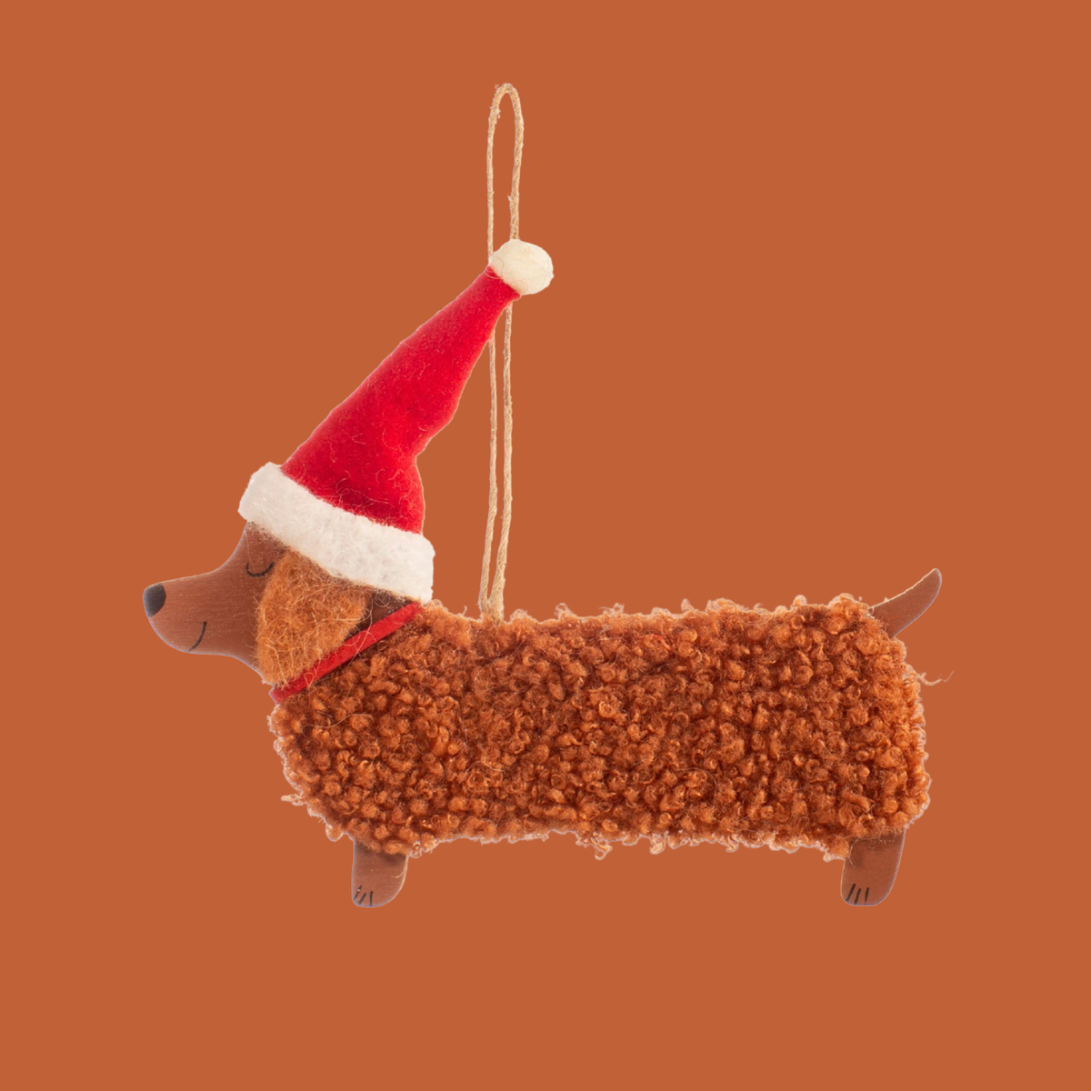 Festive Woolly Dachshund Hanging Decoration