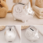 Personalised Monogram Silver Plated Piggy Bank