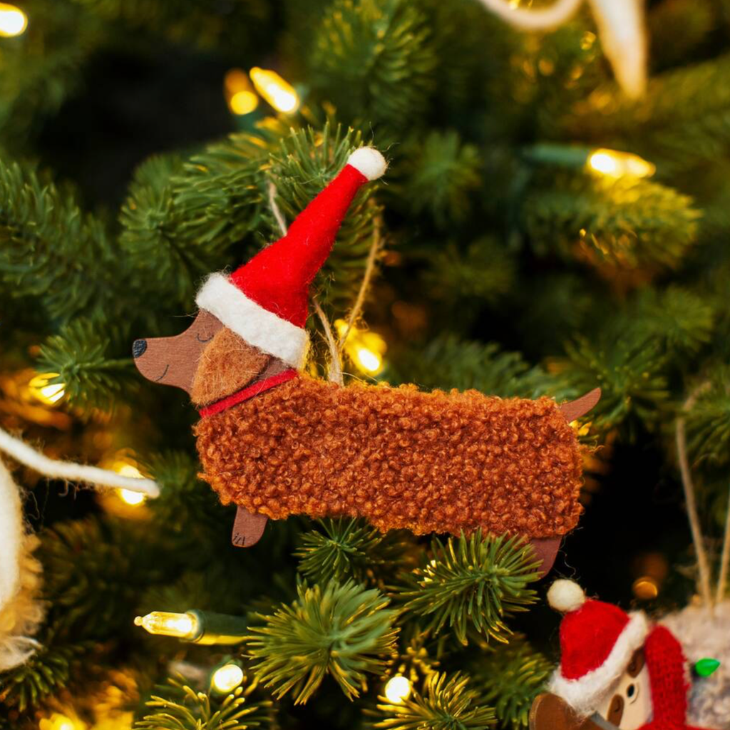 Festive Woolly Dachshund Hanging Decoration