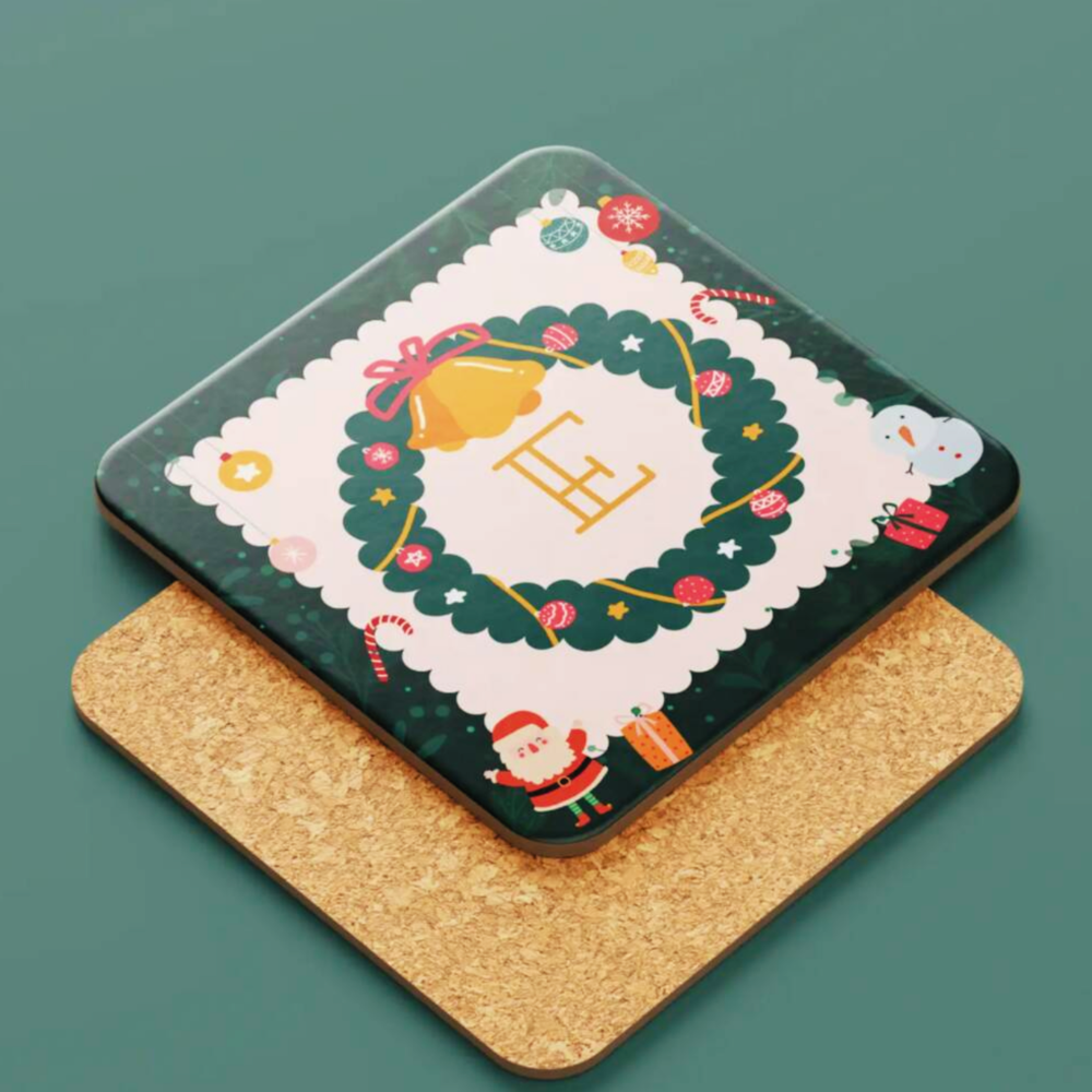 Personalised Christmas Wreath Placemat & Coaster Set