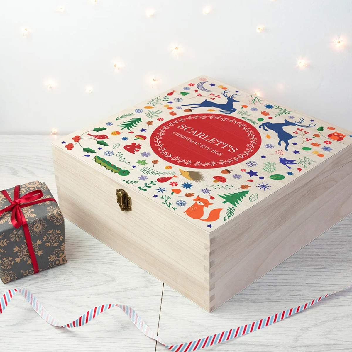 Personalised Festive Woodland Red Christmas Eve Box