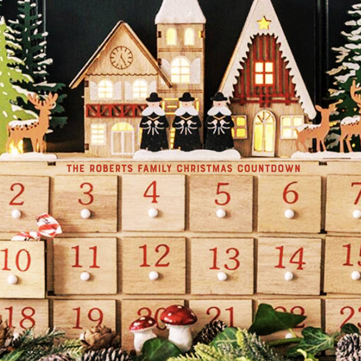 Reusable Wooden Advent Calendar With LED Lights