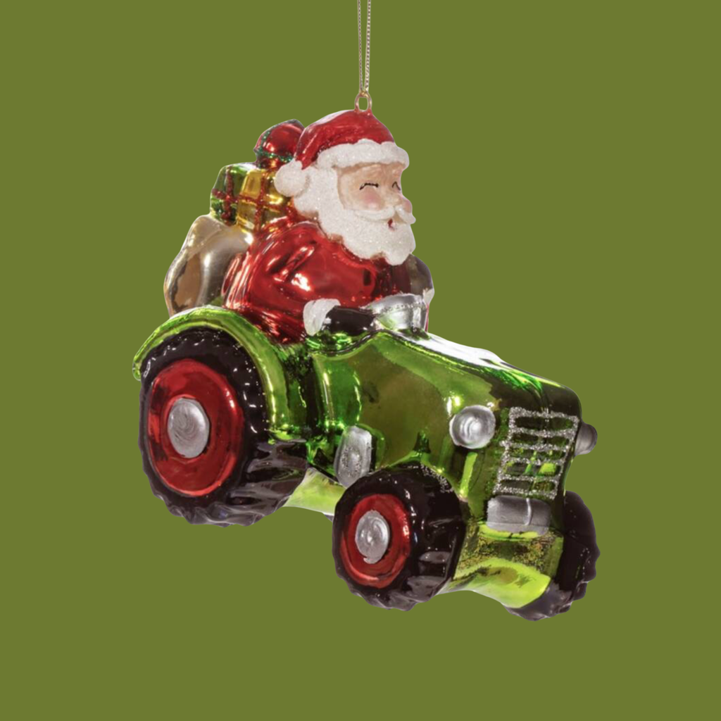 Santa Driving a Tractor Christmas Bauble