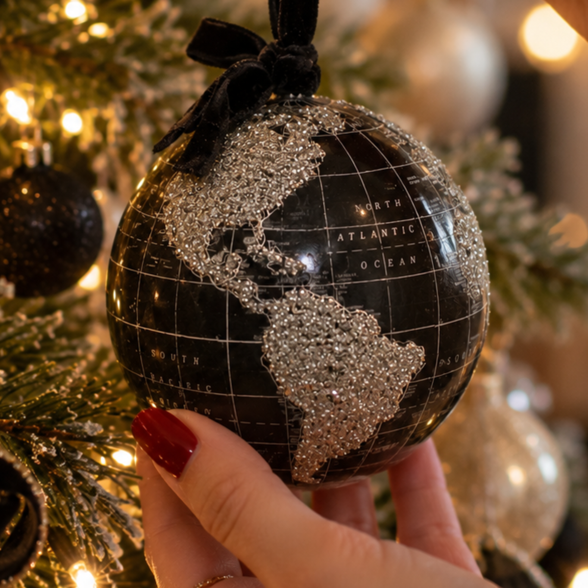 Black and Silver Globe Christmas Bauble