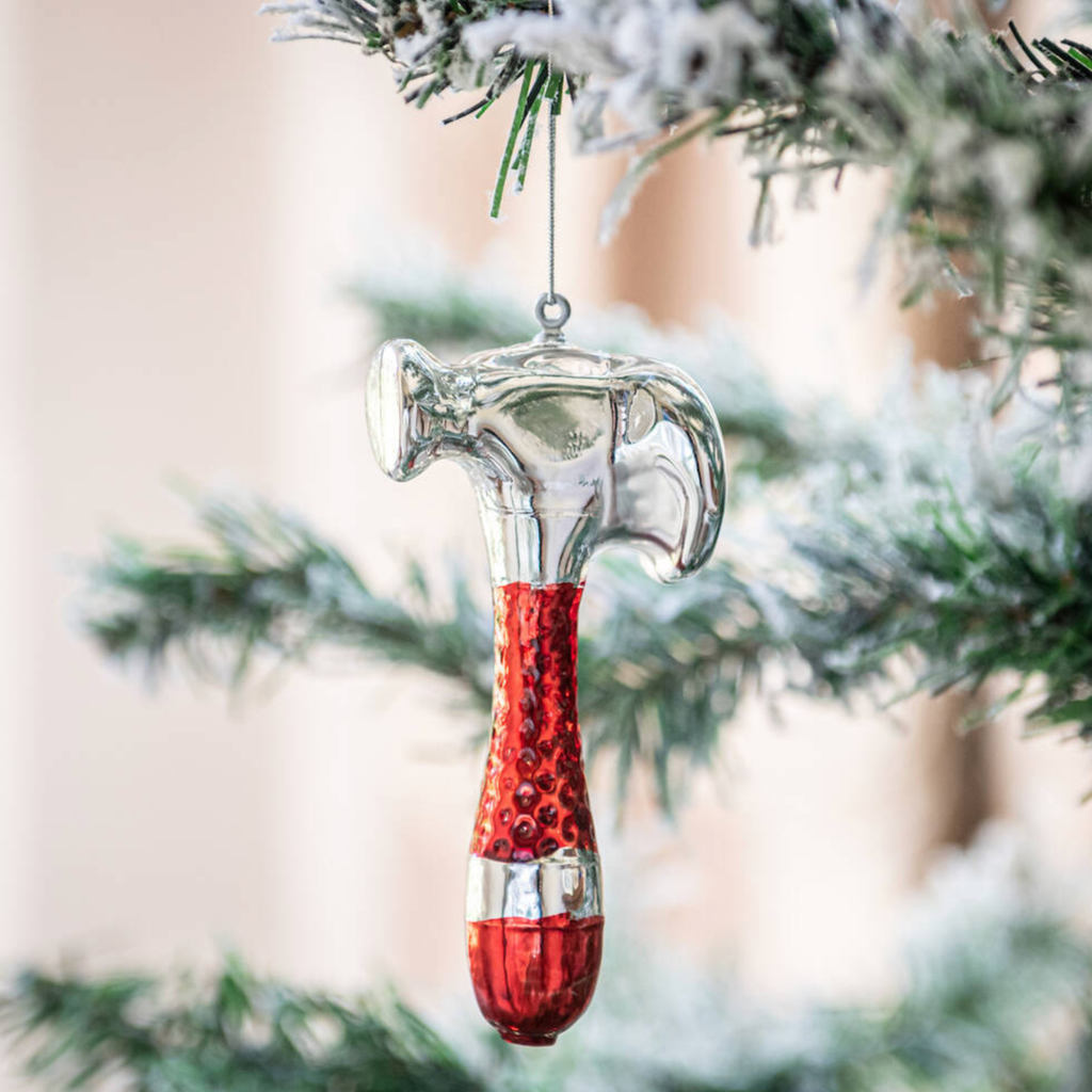 Red and Silver Hammer Glass Christmas Bauble