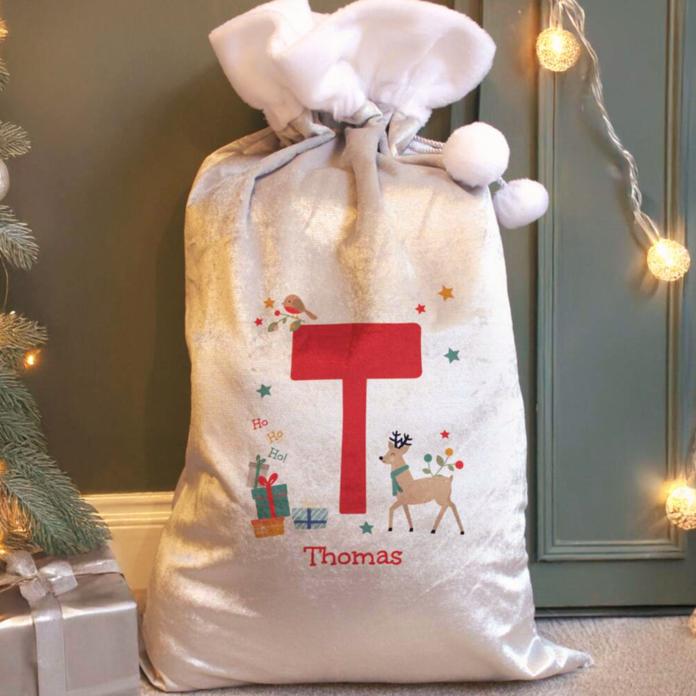 Personalised Initial Reindeer Christmas Sack