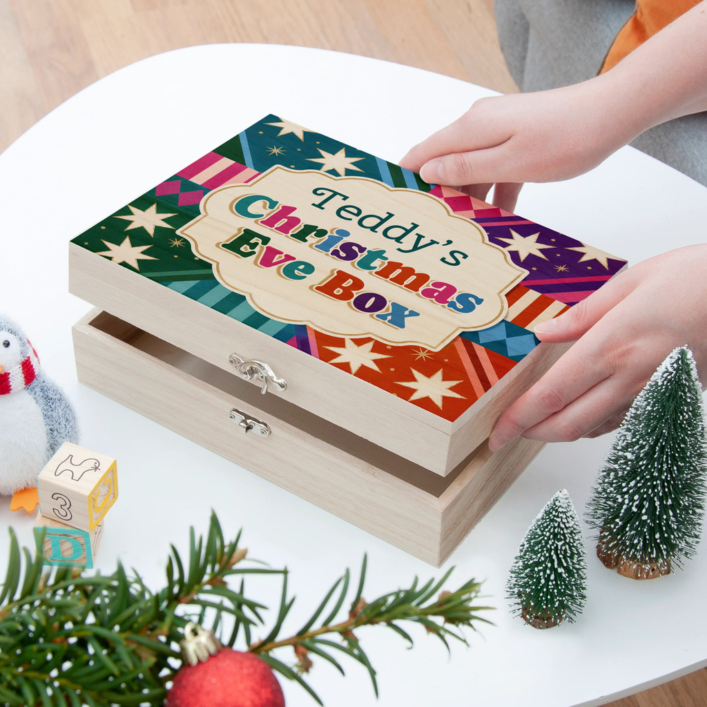Personalised Colourful Geometric Stars Christmas Eve Box