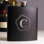 Personalised Geometric Initial Black Hip Flask