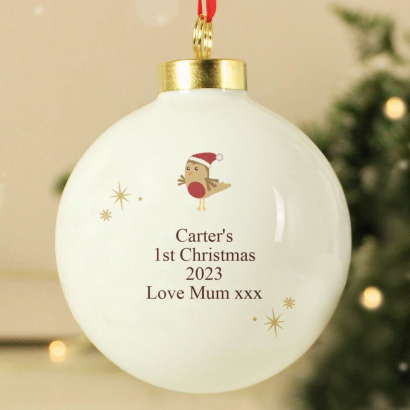 Personalised Initial Little Robin Bauble