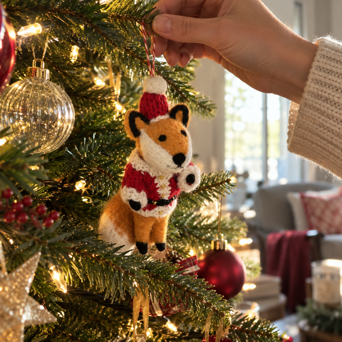 Handmade Felt Santa Fox Christmas Decoration