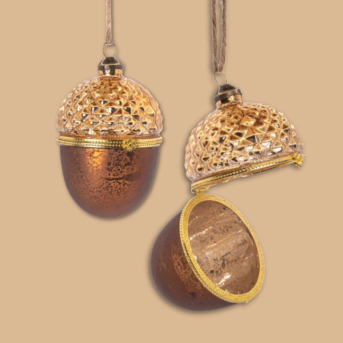 Opening Acorn Glass Christmas Bauble