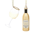 Wine Bottle and Wine Glass Christmas Bauble Set