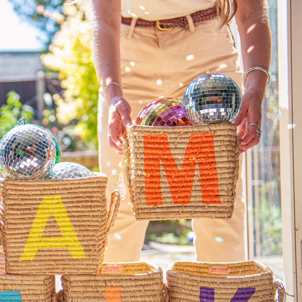 Alphabet Raffia Storage Basket