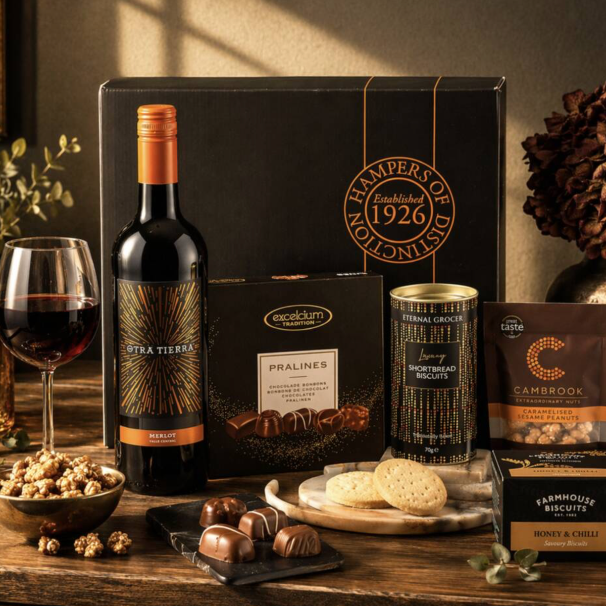 Luxury Red Wine & Gourmet Treats Gift Box