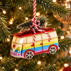 Rainbow Camper Van Glass Christmas Bauble