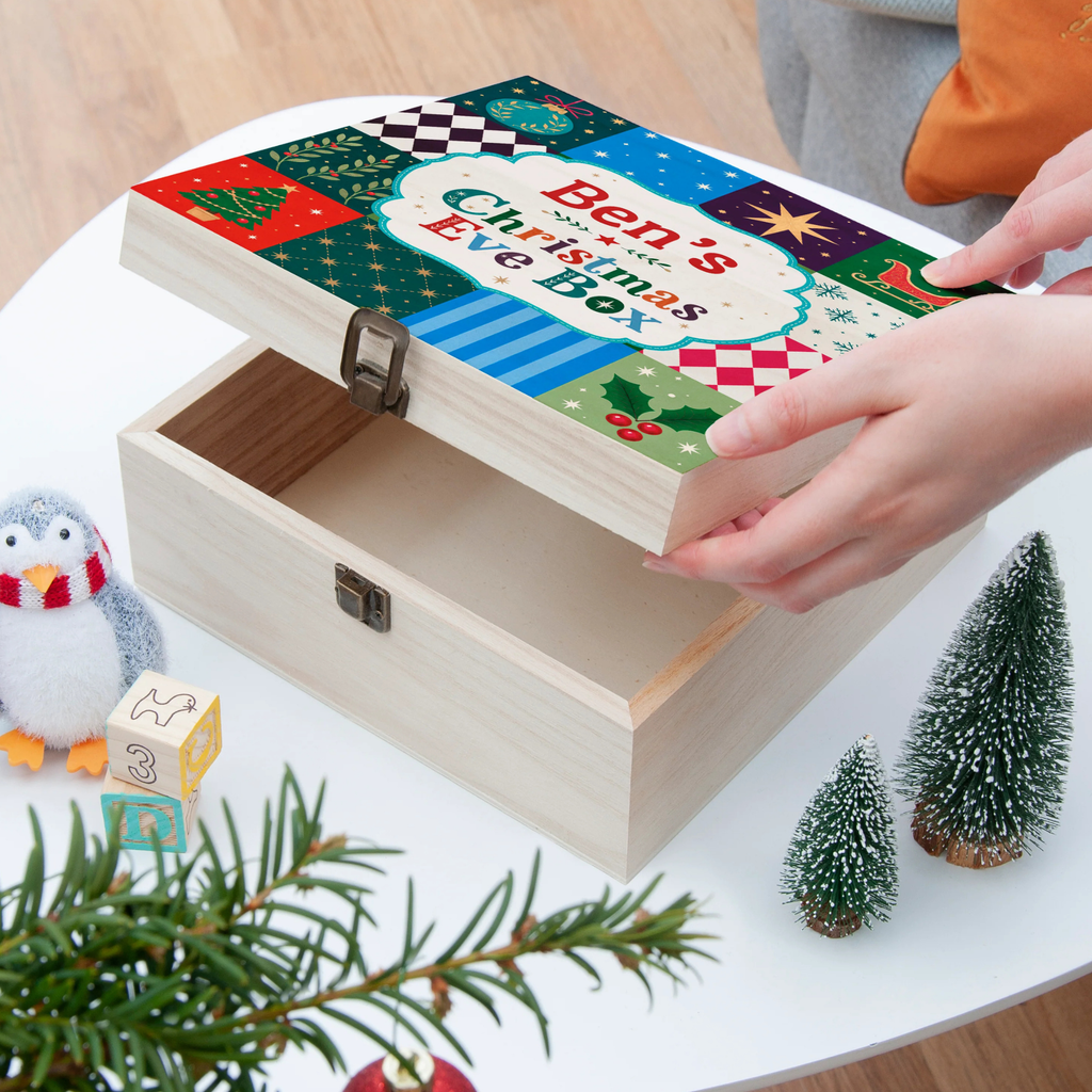 Personalised Festive Patchwork Christmas Eve Box