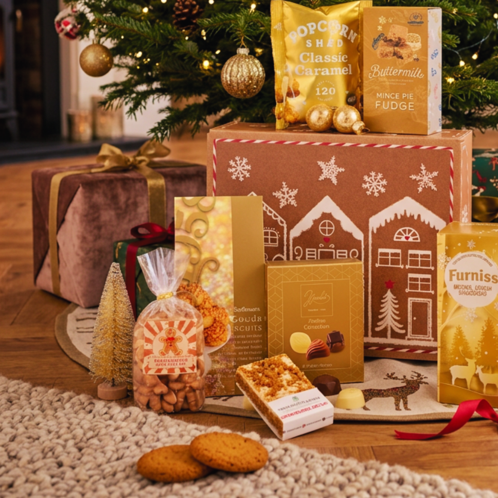 Gingerbread Christmas Gift Box Festive Biscuits Chocolate & Mince Pie Fudge Hamper