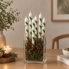 Holly Christmas Taper Dinner Candles