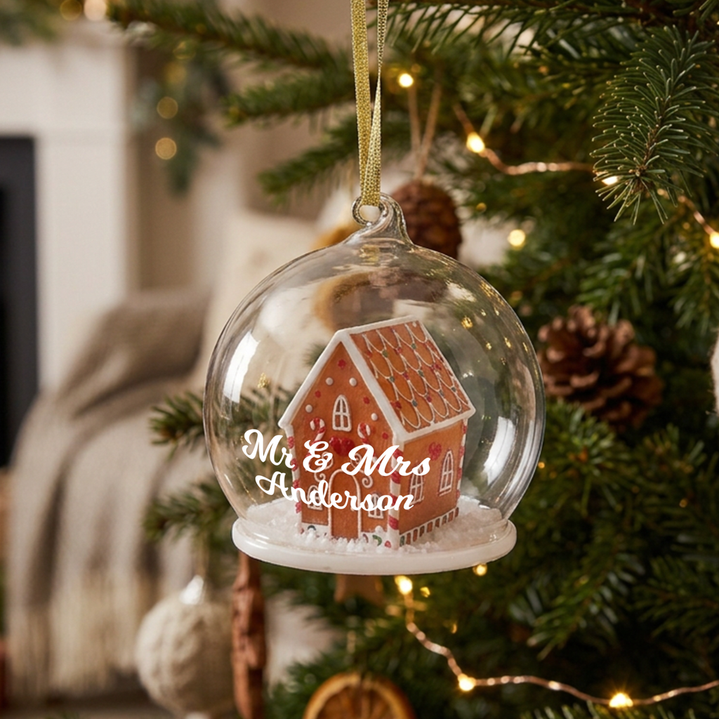 Personalised Gingerbread House Dome Christmas Bauble