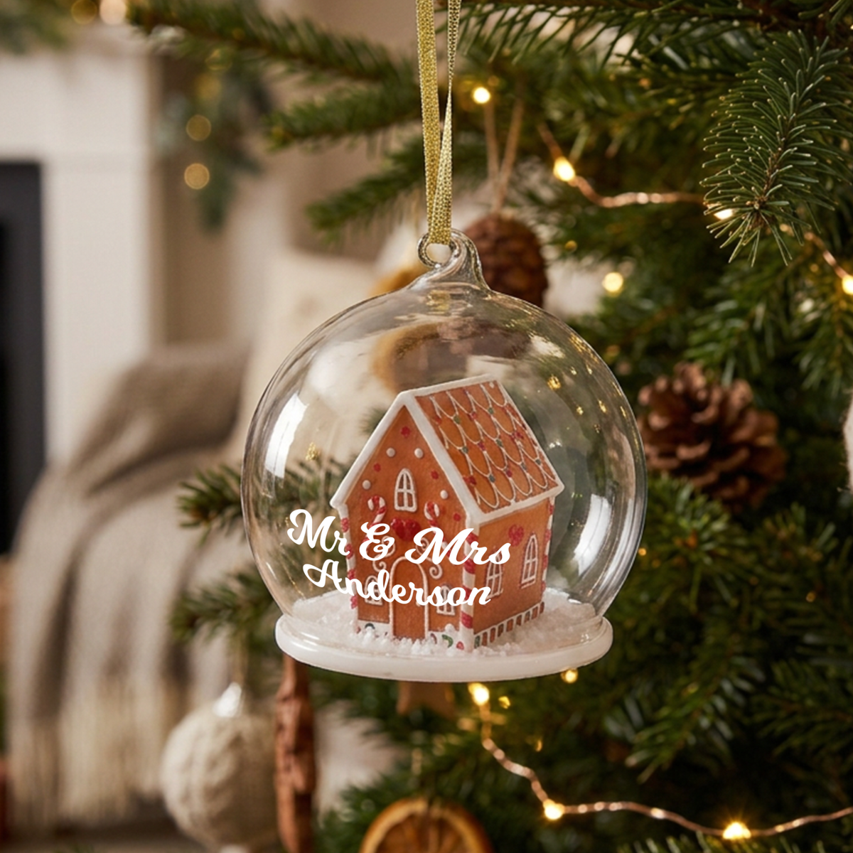 Personalised Gingerbread House Dome Christmas Bauble