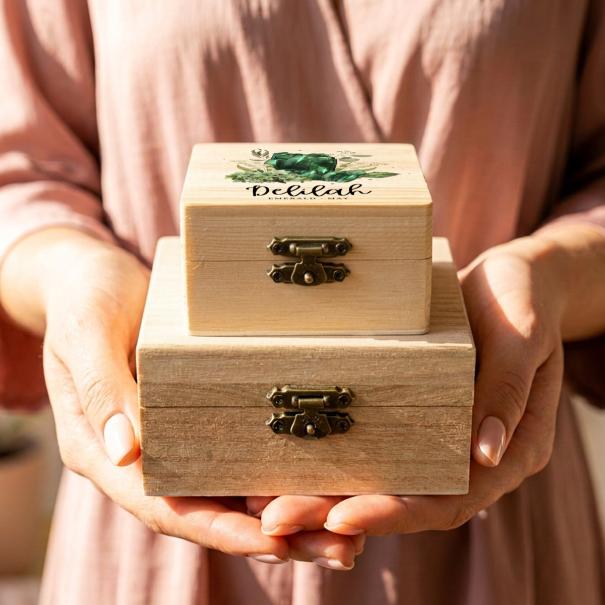 Personalised Birth Stone Wooden Jewellery Box