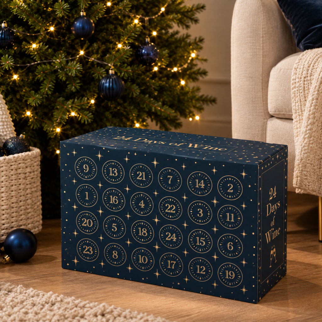 Wine Down To Christmas advent calendar lifestyle image showing the 24 Days of Wine box