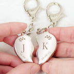 Personalised Foliage Two Hearts Keyring