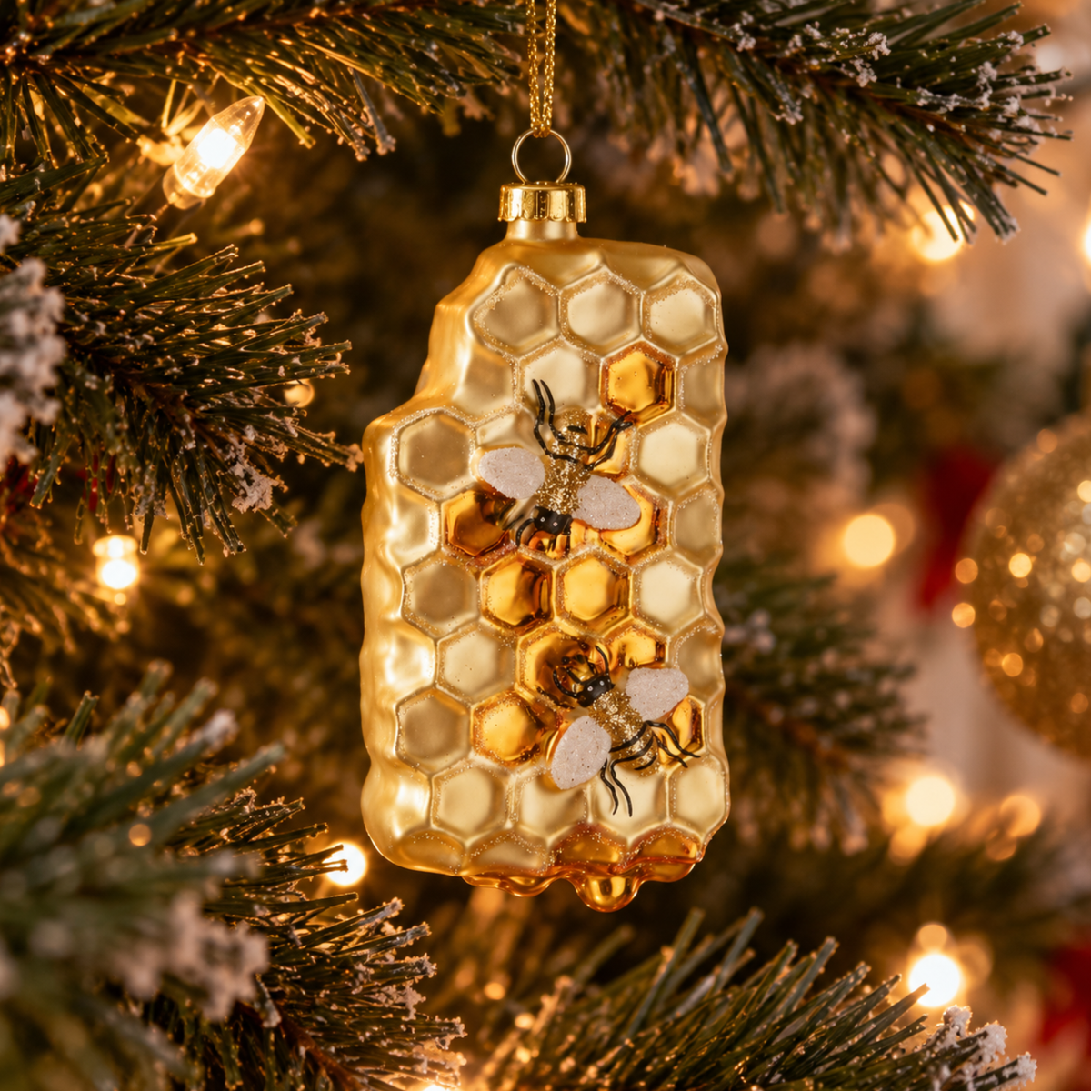 Bee Honeycomb Glass Christmas Bauble