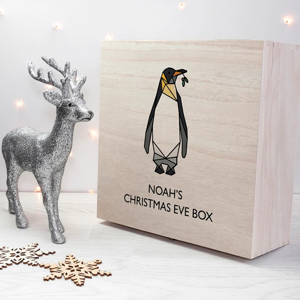 Personalised Geometric Penguin Christmas Eve Box