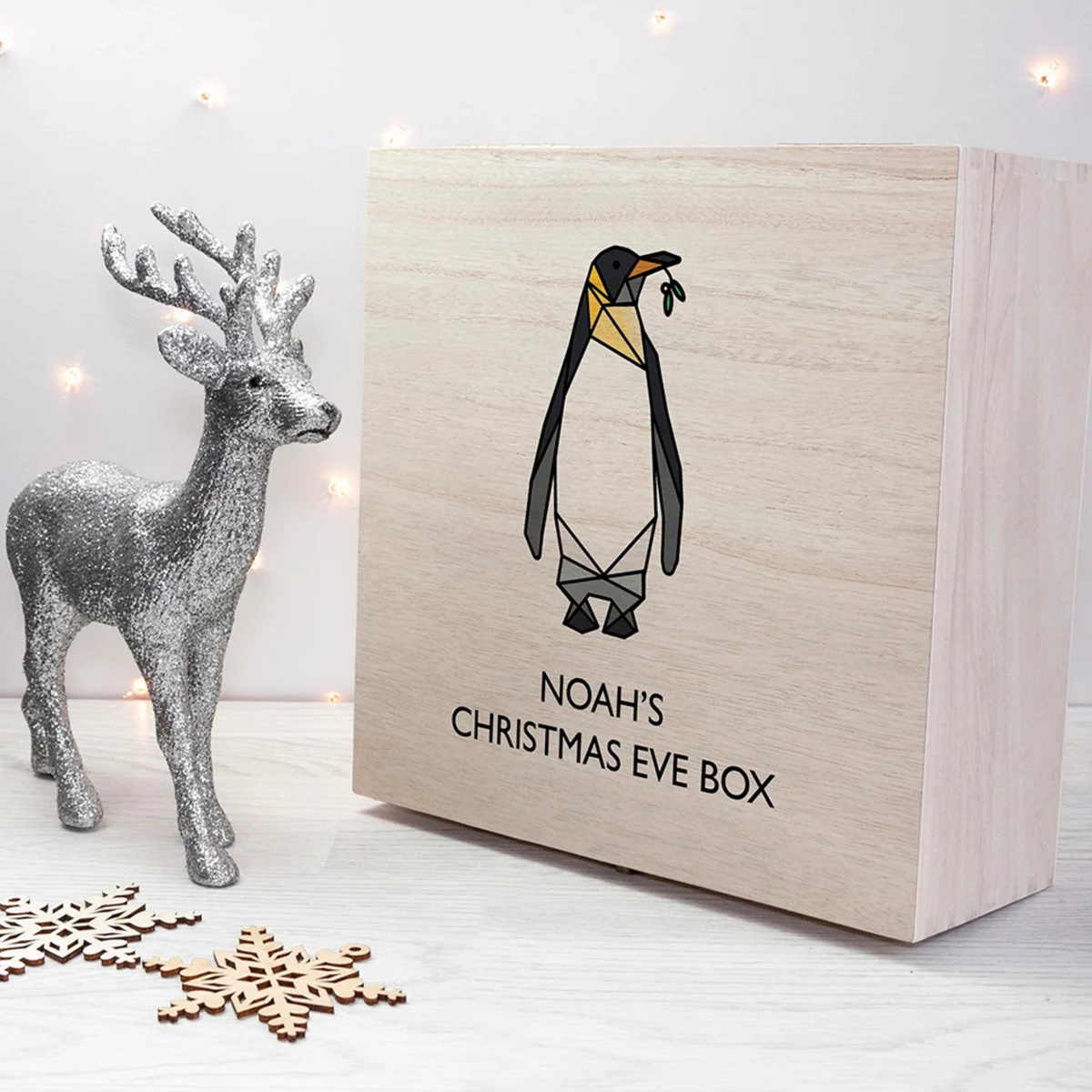 Personalised Geometric Penguin Christmas Eve Box