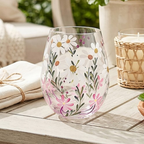 Hand Painted Daisies Stemless Glass