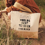 Personalised World's Best Teacher Jute & Canvas Tote Bag