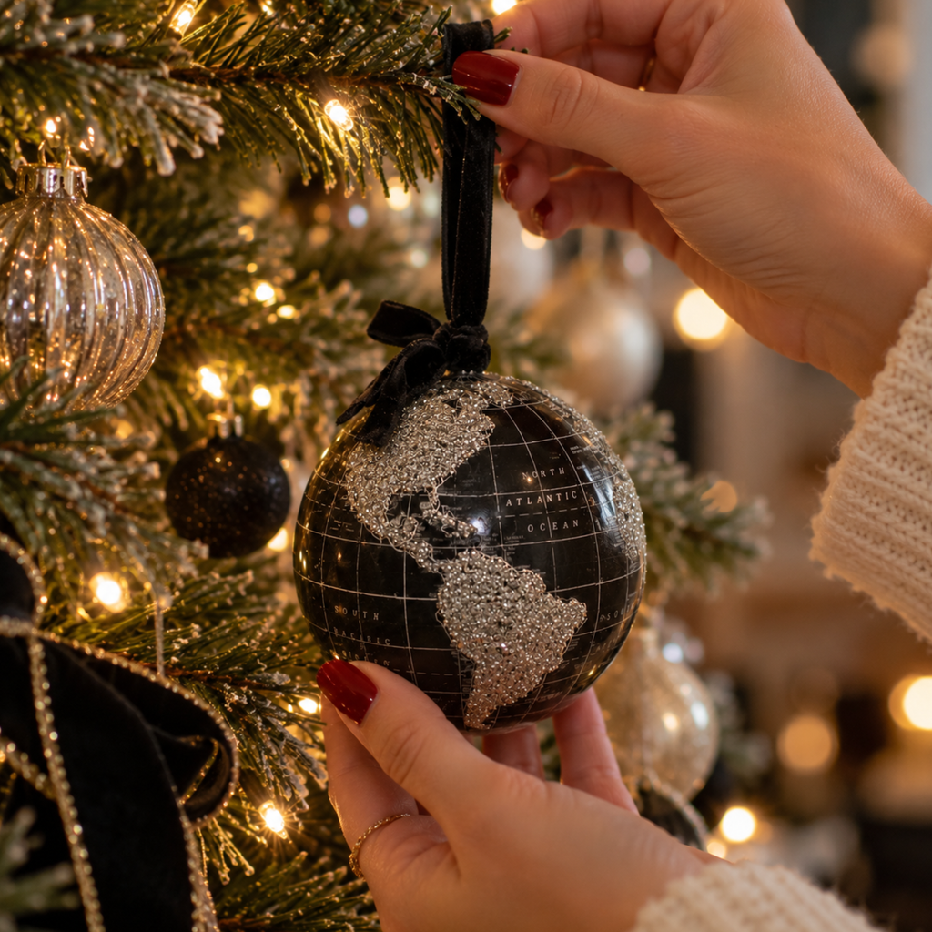 Black and Silver Globe Christmas Bauble