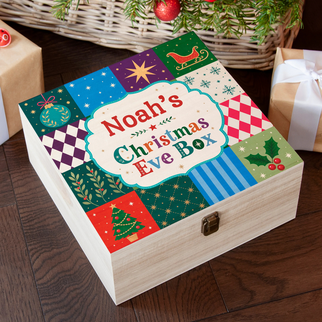 Personalised Festive Patchwork Christmas Eve Box