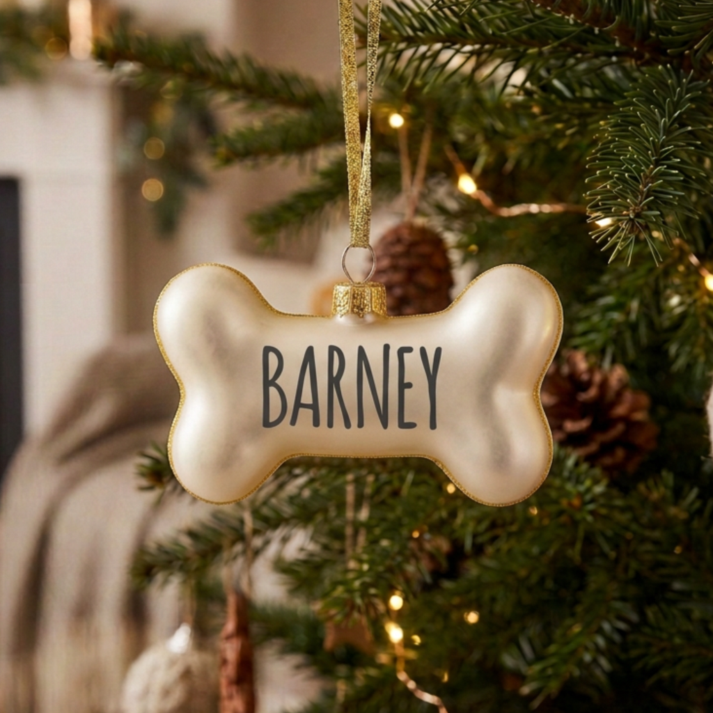 Personalised Dog Bone Glass Bauble