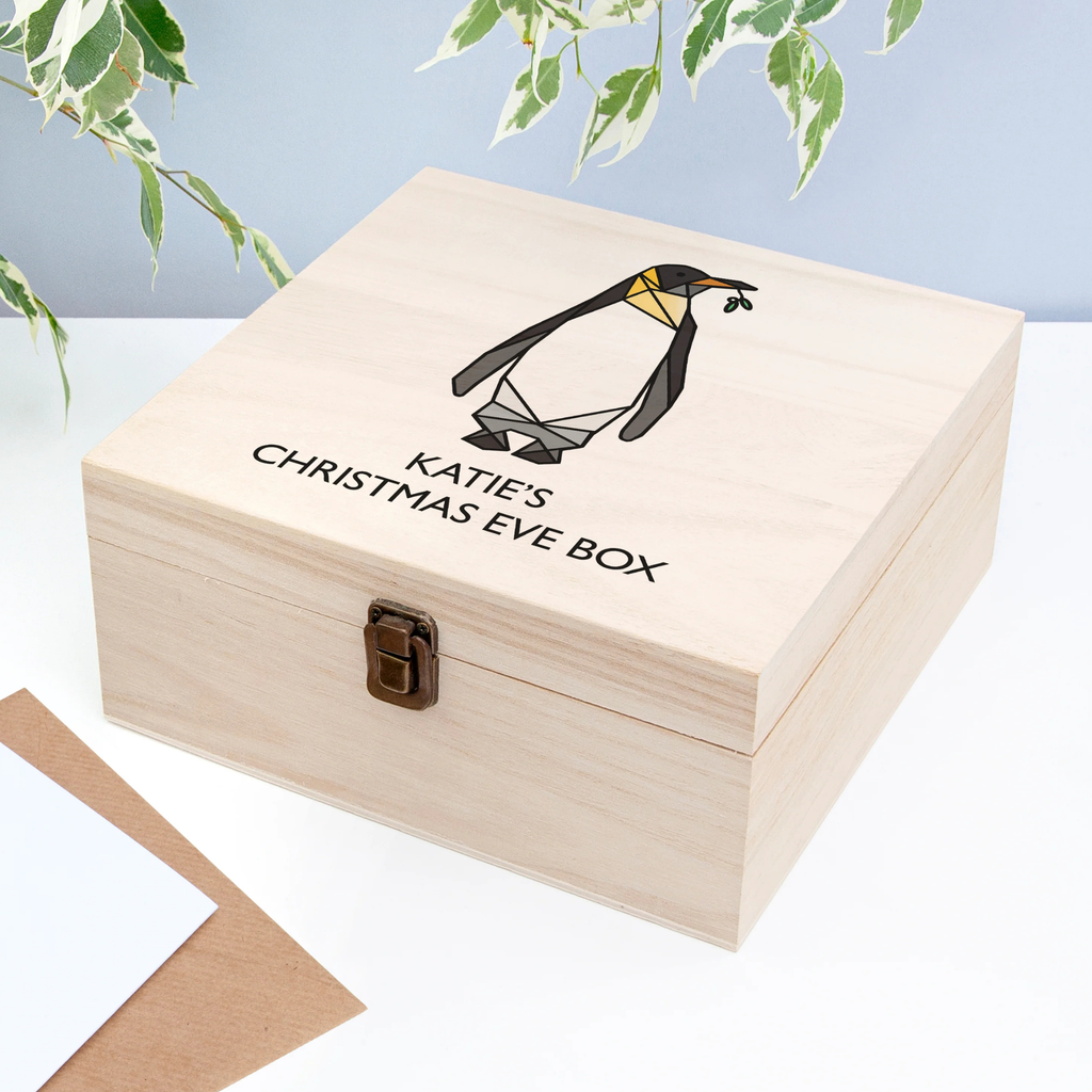 Personalised Geometric Penguin Christmas Eve Box